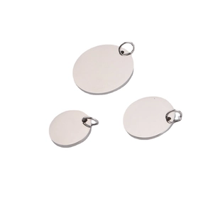 Polished stainless steel round pendant charms with rings in three sizes for jewelry