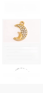 Detailed size and weight information for gold 3D moon pendant with white rhinestones