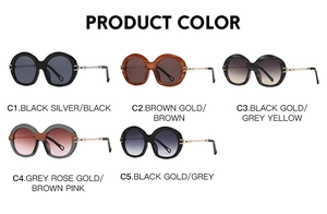 Detail display of vintage round frame sunglasses showing five stylish color variations