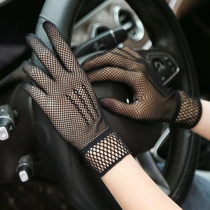 Short black mesh fishnet driving gloves for women made of high elastic spandex material