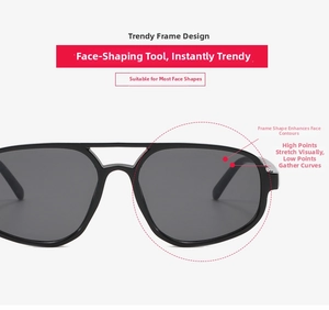 Detail of black double-bridge aviator sunglasses designed to fit most face shapes