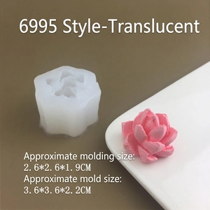 Macro detail of succulent silicone mold with finished floral product dimensions 2.6x2.6cm
