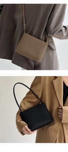 Chic women's crossbody handbags shown in black and apricot colors with slim straps