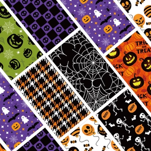 Set of 8 Halloween decorative background papers with pumpkin and skull patterns
