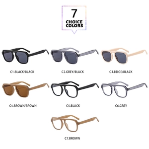 Detailed overview of seven stylish sunglasses variants in multiple colors and frame finishes