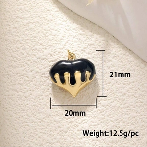 Detail of 21mm black enamel heart pendant with dimensions and weight 12.5g shown