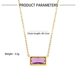 Elegant gold O-chain necklace with a rectangular purple gemstone pendant for women