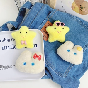 Cute plush star and cloud keychain pendants with embroidered expressions and bows