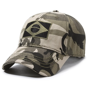 Camo baseball cap with Brazil flag patch embroidery and adjustable curved brim design