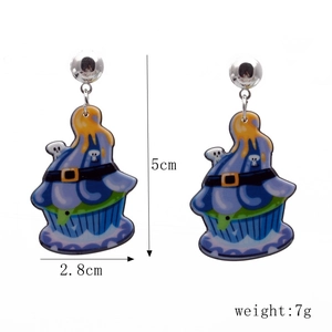 Détails des dimensions de boucles d'oreilles cupcake Halloween de 5cm avec petit crâne
