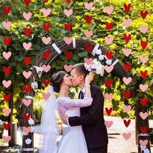 Pink and red heart shape hanging garlands for wedding arch decoration and party backdrops