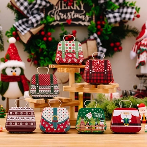 Set of 7 Christmas tinplate gift handbags with festive patterns for candies and cookies