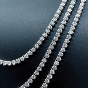 Silver finish 3-prong tennis necklace with sparkling cubic zirconia stones for unisex hip hop style