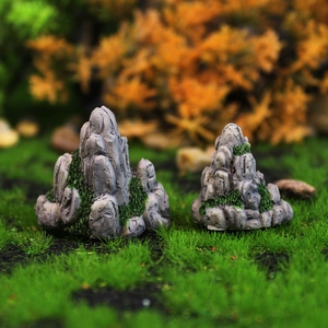 Realistic resin miniature rock mountain figurines with moss details for micro landscape bonsai