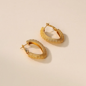 Matte Grainy Hoop Earrings Gold Plated Brass Geometric C Shape Minimalist Women With 925 Sterling Silver Earring Post