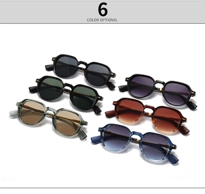 Six assorted colors of retro polygon sunglasses with thick acetate frames and tinted lenses