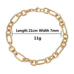 Bracciale a catena cubana in acciaio inossidabile dorato, lungo 21 cm e largo 7 mm con chiusura