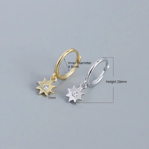 S925 sterling silver octagonal star earrings with zircon in gold and silver plating