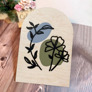 Bohemian Arched Wooden Wall Decor With 3D Floral Line Art Abstract Plant Design Modern Home Decoration Poplar Wood