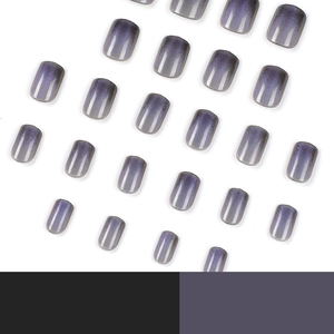 Short square round cat eye press-on nails with grey purple gradient and glitter finish