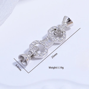 Fermoir de collier en argent sterling S925 avec zircons, longueur 25 mm pour bijoux DIY