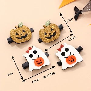 Halloween glitter pumpkin and ghost hair clips for girls set of four with dimensions