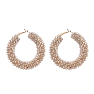 French style gold circle hoop earrings with faux pearls and colorful crystals