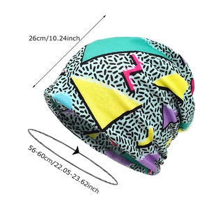 Vintage geometric print beanie hat for men and women with graffiti style pattern details