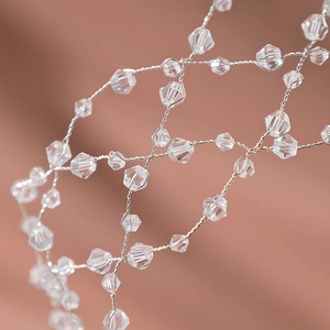 Elegant bridal hairband with crystal beads and handmade silver mesh mesh wire design