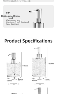 Detailed dimension guide for square soap dispensers in small and large sizes