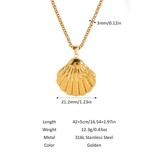 Detailed dimensions of golden shell pendant necklace made of 316L stainless steel
