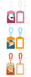 Cartoon PU leather ID holders with retractable lanyards featuring cute animal illustrations