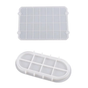 Rectangular and oval silicone resin molds for DIY trays and storage organizers set