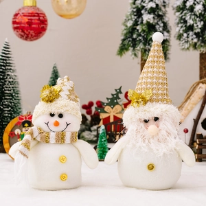 Christmas Gnome Snowman Plush Ornaments White Gold Knitted Fabric Decorative Holiday Desktop Figurines Beard Sequin