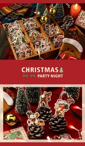 DIY Christmas stickers set featuring Santa and reindeer in a festive gift box display