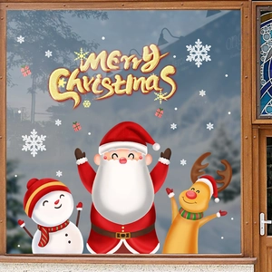 Christmas window stickers featuring Santa Claus, reindeer, and snowflakes for glass decor