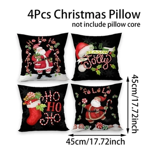 Detailed view of 45x45cm Christmas pillow covers in 2x2 grid with Santa and candy patterns