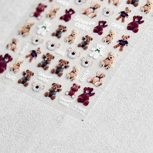 Detail of Japanese-style teddy bear nail stickers featuring cute diverse bear patterns