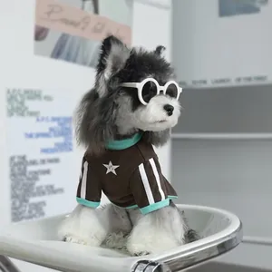 Pet Dog Shirt Soft Polyester American Retro Sporty Style Star Number Print Color Block Clothes For Small Medium Dogs