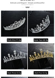 Four types of bridal crowns showing detailed rhinestone settings and leaf-shaped metal design