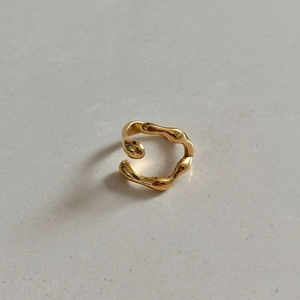 Polished 18k gold plated stainless steel wave open ring with a geometric hollow design