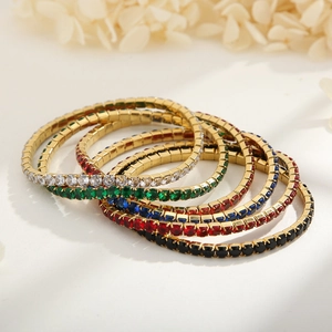 Close-up of multicolored 4mm tennis bracelets with cubic zirconia in a luxury setup