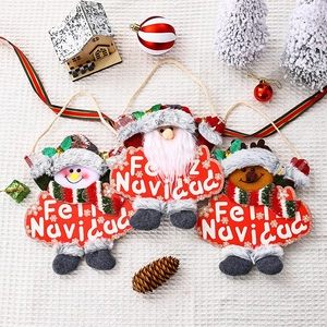 Plush Christmas hanging ornaments set with Santa, Snowman and Reindeer on wood base
