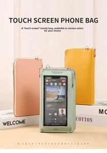 Detailed view of PU leather crossbody phone bags with transparent touch screen windows