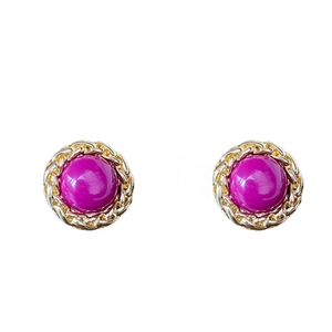 Vintage style round earrings with purple center and golden braided chain border