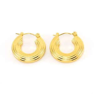 Minimalist 18K gold plated stainless steel hoop earrings with parallel spiral groove design
