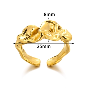 Minimalist irregular wavy gold open ring with lava-style organic texture for women