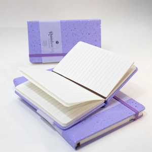 Purple A5 hardcover notebook set with glitter texture, elastic band and lined pages