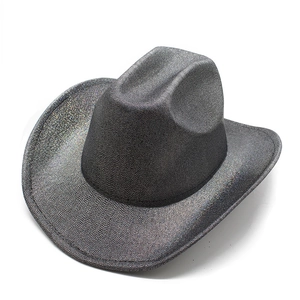 Close-up of glittery western cowboy hat texture with shimmering silver surface