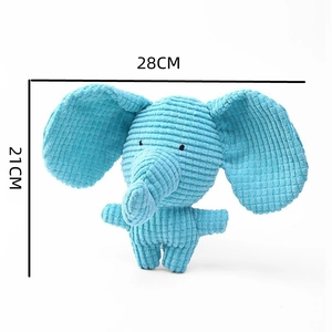 Blauwe corduroy olifant knuffel hondenspeeltje met pieper, afmeting 28cm x 21cm